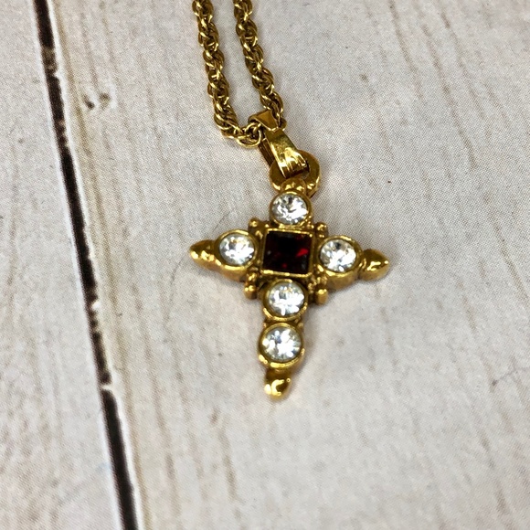 The Vatican Library Collection Cross Pendant Necklace | Red Stone | VINTAGE - Picture 2 of 6